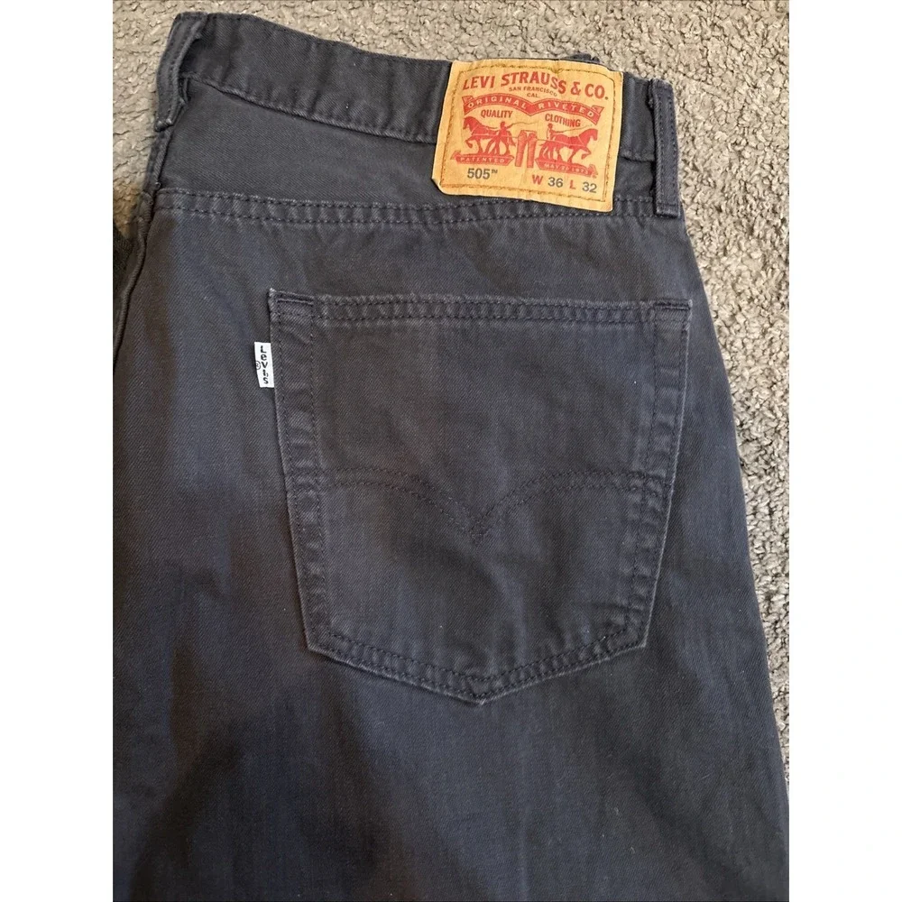 Levis 505 Jeans Mens 36x32 Black Regular Fit Straight Leg Denim Dark Wash 2 Pair